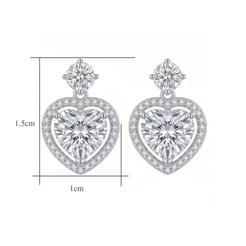Sterling Silver Moissanite Heart Drop Earrings – Halo Love Design