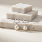 Elegant Triangle CZ Pearl Drop Earrings