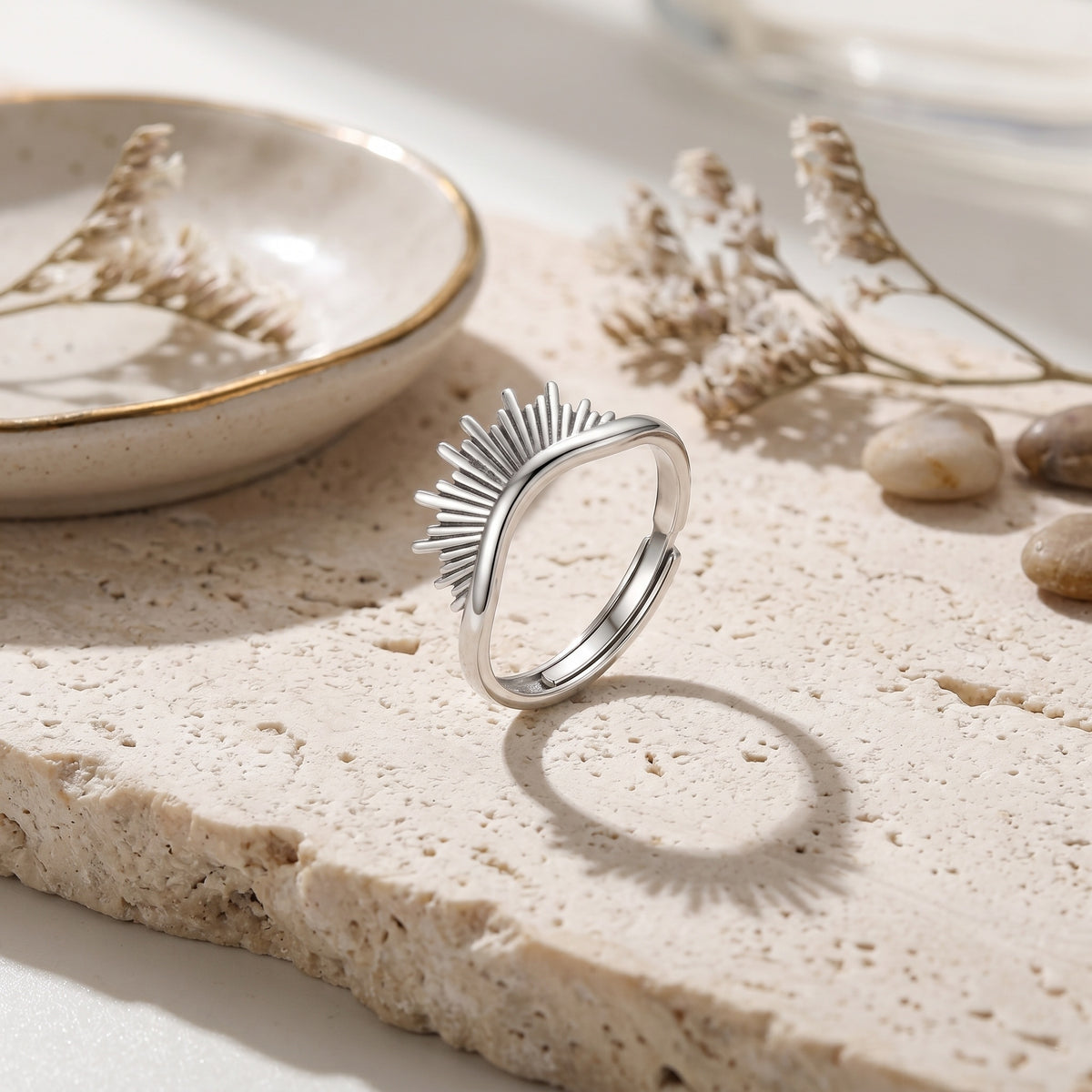 Sterling Silver Sunburst Adjustable Ring