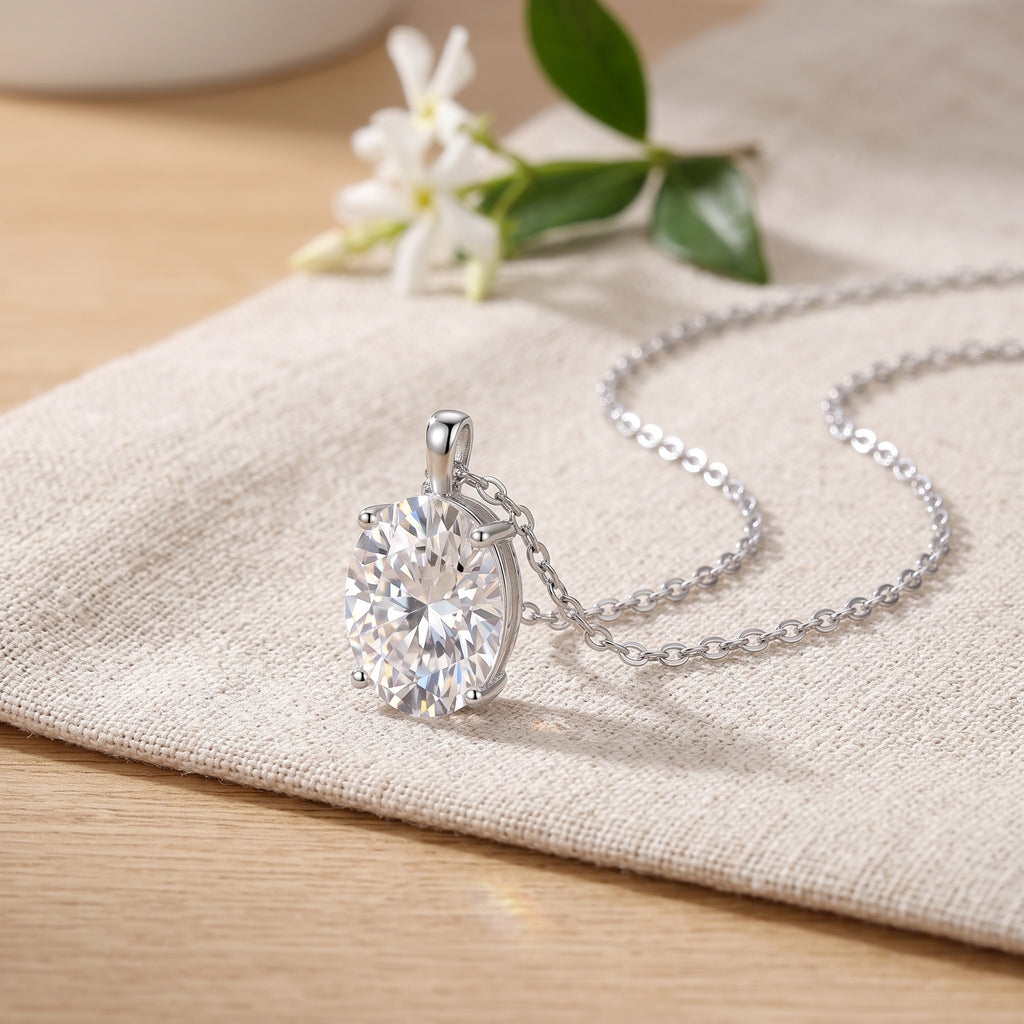 Sterling Silver Oval Moissanite Solitaire Pendant Necklace