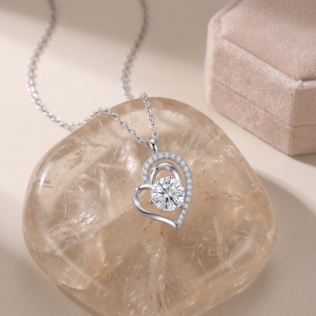 Sterling Silver Swirling Heart Moissanite Necklace