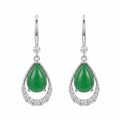 Pear-Shaped Green Jadeite and CZ Drop Earring