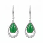 Pear-Shaped Green Jadeite and CZ Drop Earring