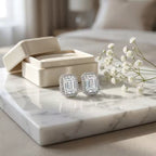 Sterling Silver Emerald-Cut Cubic Zirconia Halo Stud Earrings