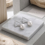 Elegant Triangle CZ Pearl Drop Earrings