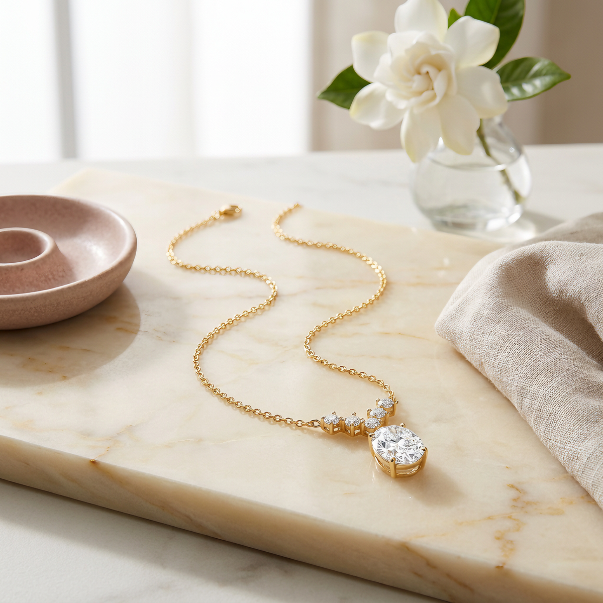 18K Gold Plated Sterling Silver Oval Moissanite Pendant Necklace