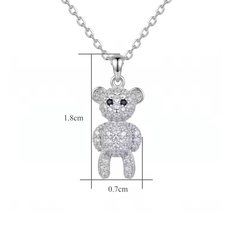 Sterling Silver Teddy Bear Moissanite Necklace