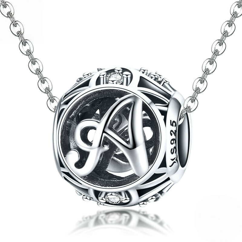 Sterling Silver Vintage Script Initial Letter Charm Bead