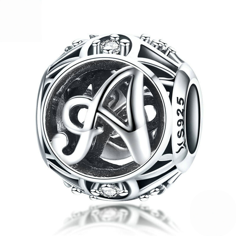 Sterling Silver Vintage Script Initial Letter Charm Bead