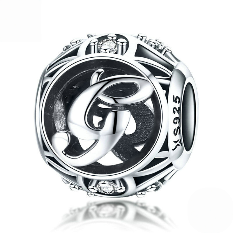 Sterling Silver Vintage Script Initial Letter Charm Bead