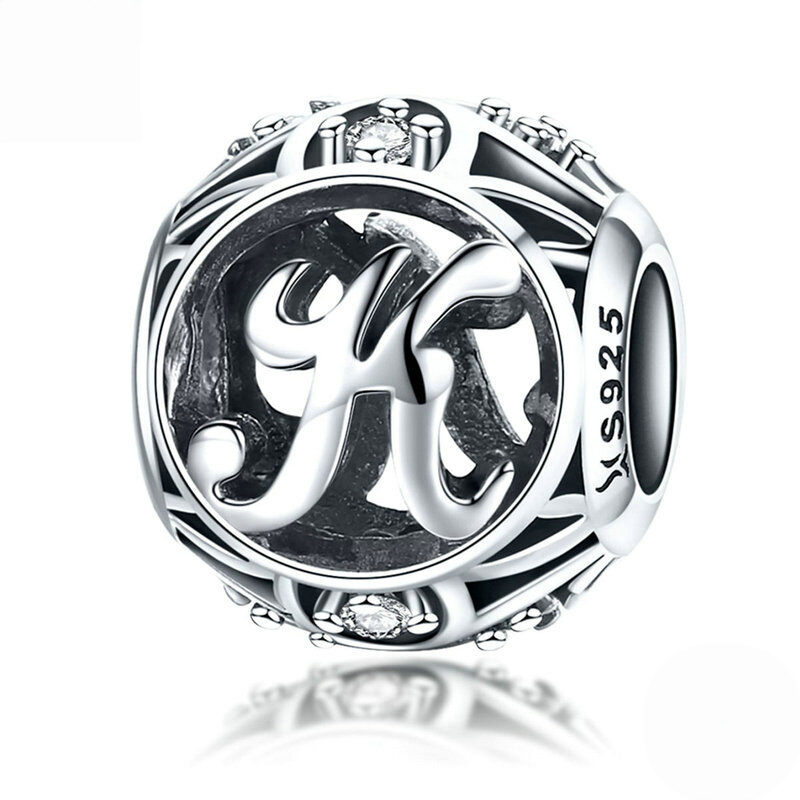 Sterling Silver Vintage Script Initial Letter Charm Bead
