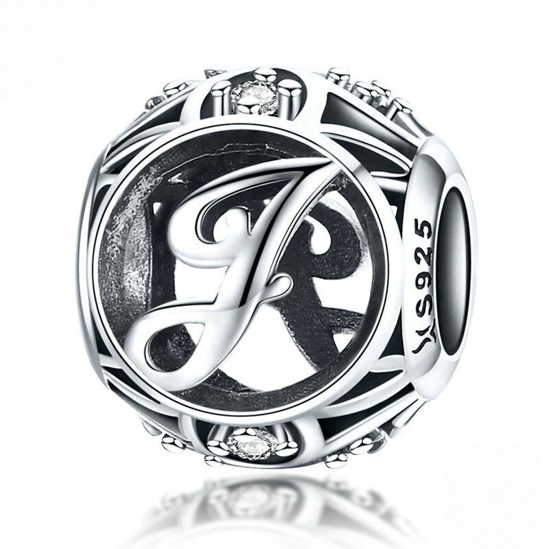 Sterling Silver Vintage Script Initial Letter Charm Bead