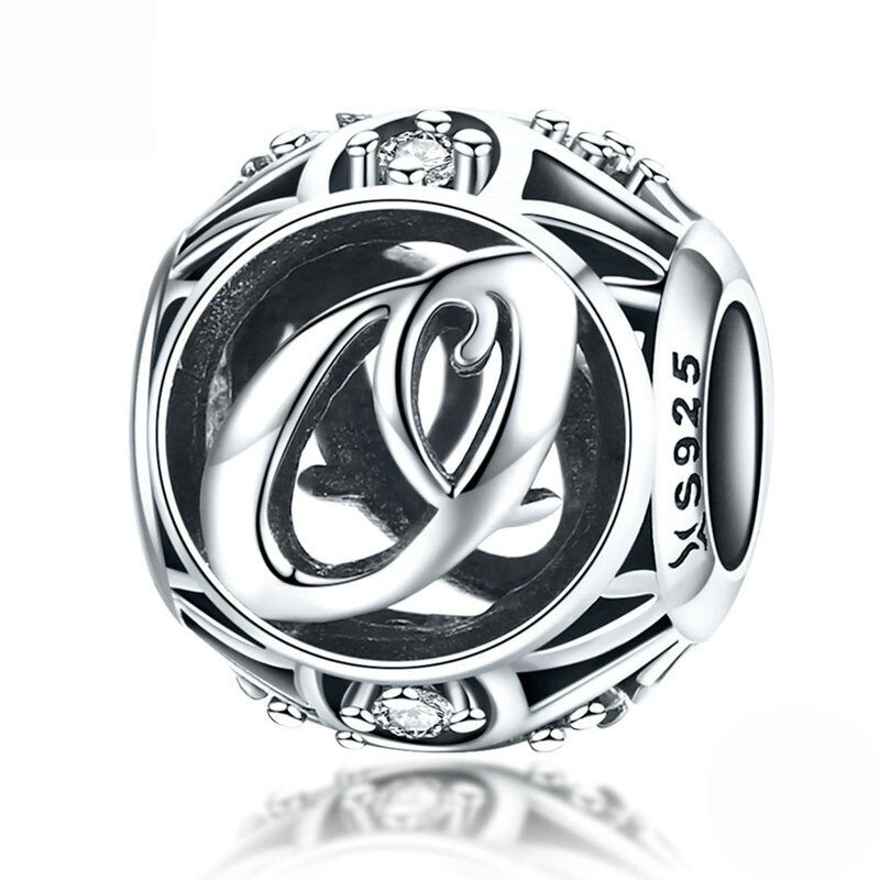Sterling Silver Vintage Script Initial Letter Charm Bead