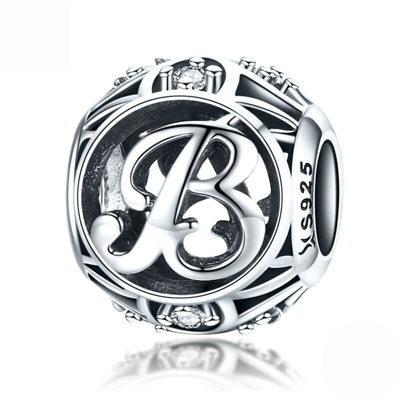 Sterling Silver Vintage Script Initial Letter Charm Bead