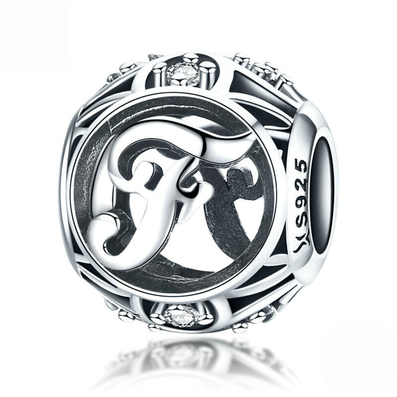 Sterling Silver Vintage Script Initial Letter Charm Bead