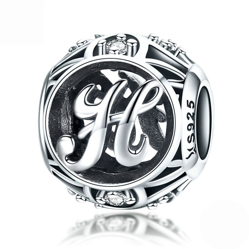 Sterling Silver Vintage Script Initial Letter Charm Bead