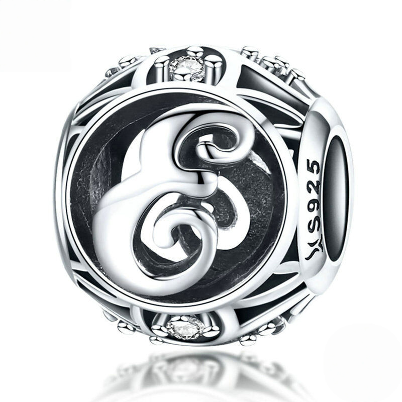 Sterling Silver Vintage Script Initial Letter Charm Bead