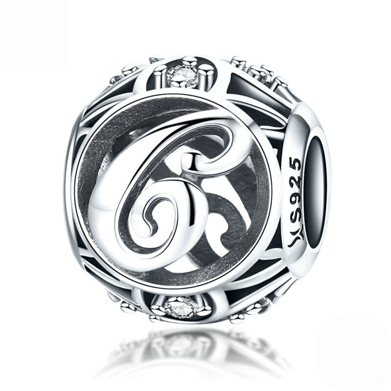 Sterling Silver Vintage Script Initial Letter Charm Bead