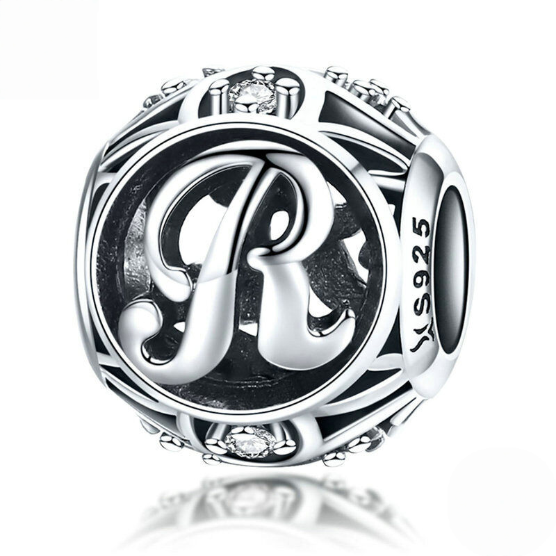 Sterling Silver Vintage Script Initial Letter Charm Bead