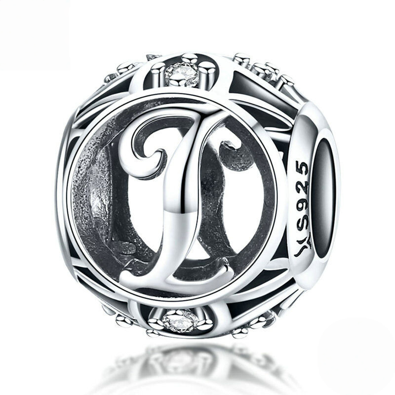 Sterling Silver Vintage Script Initial Letter Charm Bead