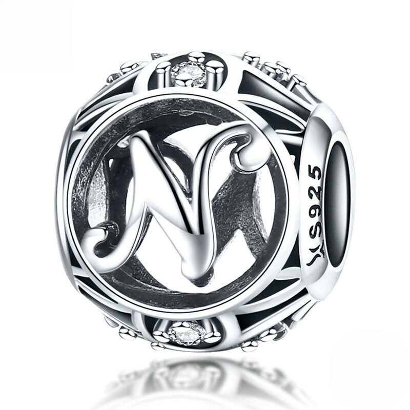 Sterling Silver Vintage Script Initial Letter Charm Bead