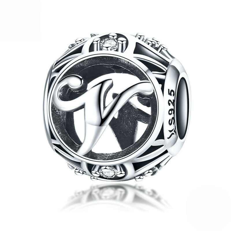 Sterling Silver Vintage Script Initial Letter Charm Bead