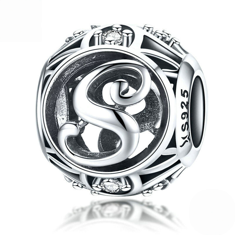 Sterling Silver Vintage Script Initial Letter Charm Bead