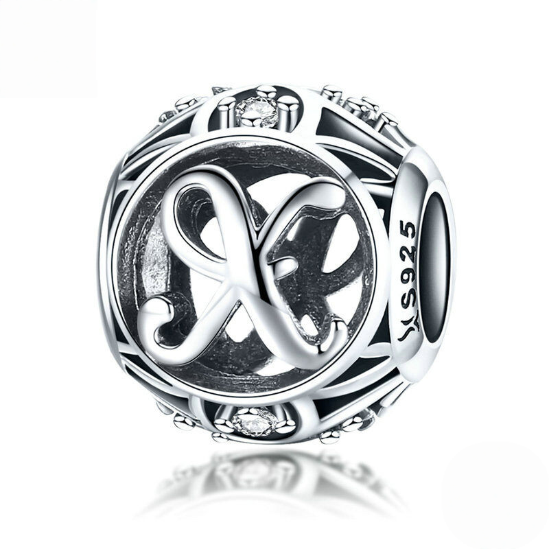 Sterling Silver Vintage Script Initial Letter Charm Bead
