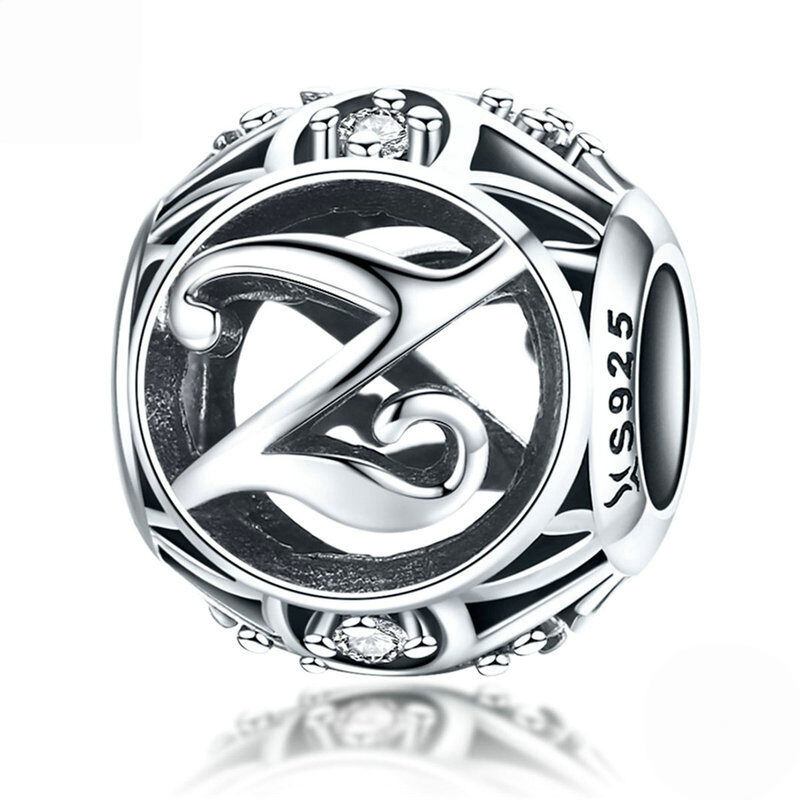 Sterling Silver Vintage Script Initial Letter Charm Bead