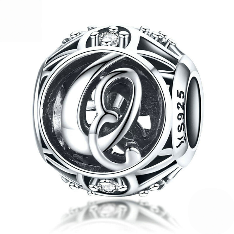 Sterling Silver Vintage Script Initial Letter Charm Bead