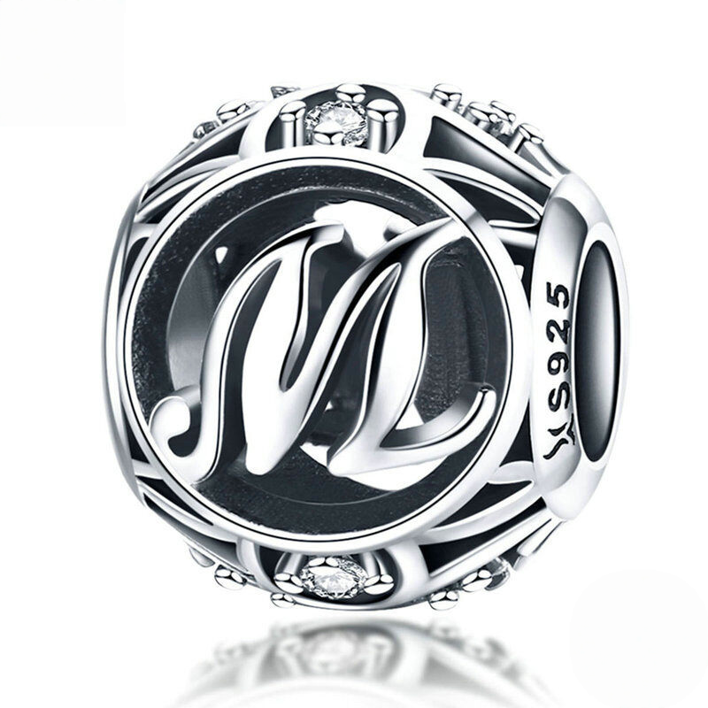 Sterling Silver Vintage Script Initial Letter Charm Bead