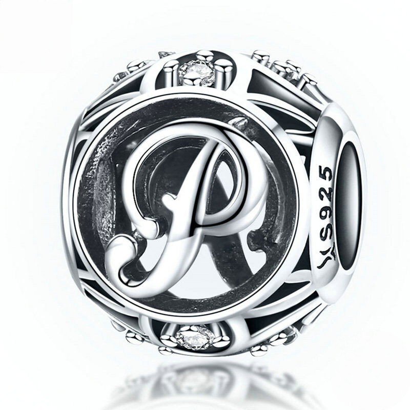 Sterling Silver Vintage Script Initial Letter Charm Bead