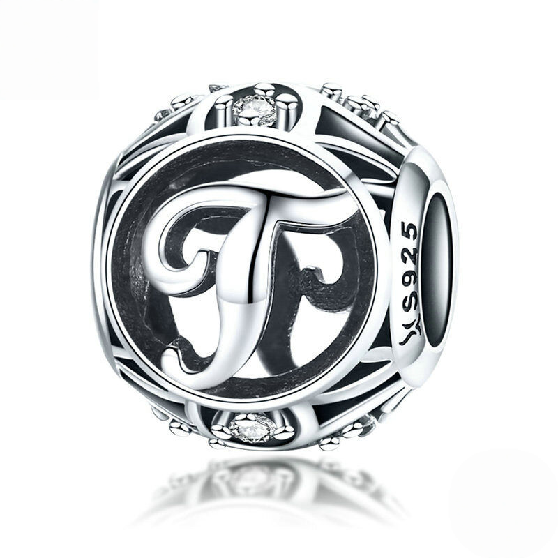 Sterling Silver Vintage Script Initial Letter Charm Bead