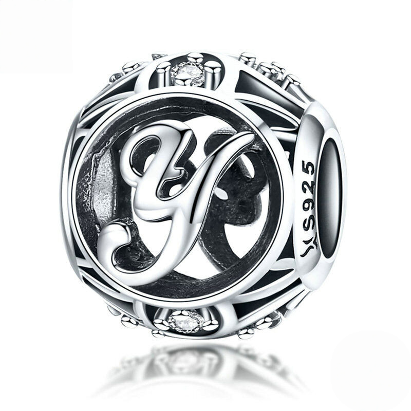 Sterling Silver Vintage Script Initial Letter Charm Bead
