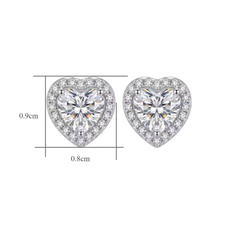 Sterling Silver Heart Moissanite Halo Stud Earrings