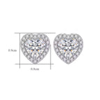 Sterling Silver Heart Moissanite Halo Stud Earrings
