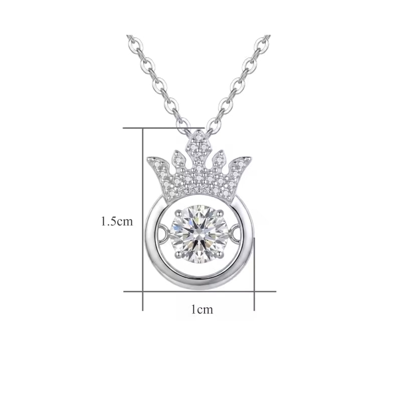 Sterling Silver Moissanite Queen Crown Pendant Necklace