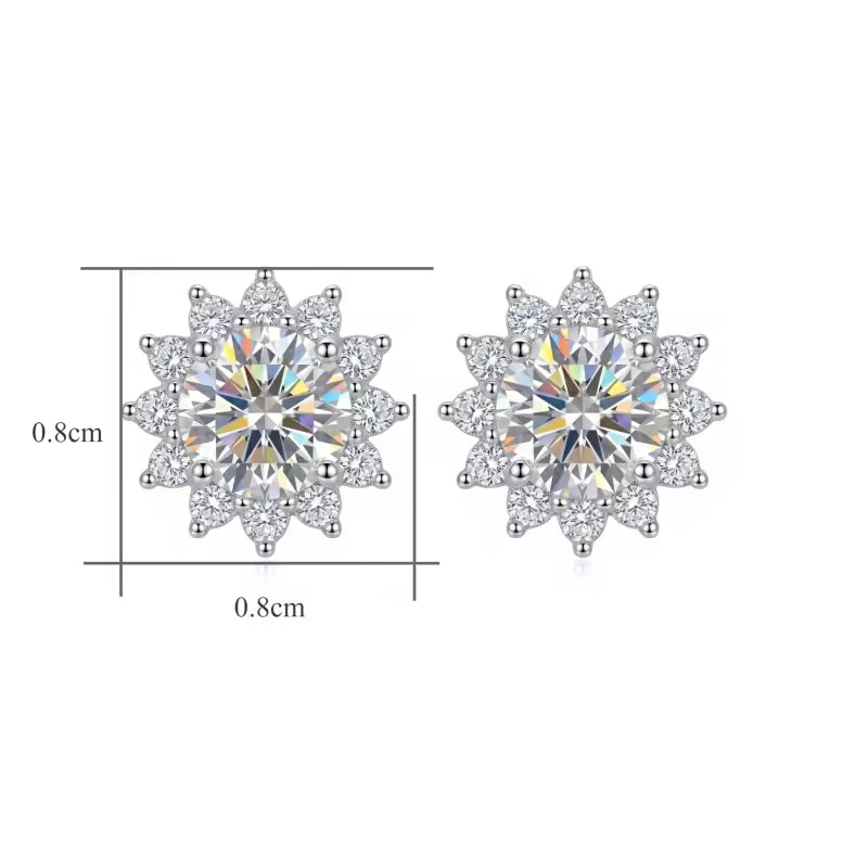 Sterling Silver Moissanite Flower Cluster Stud Earrings