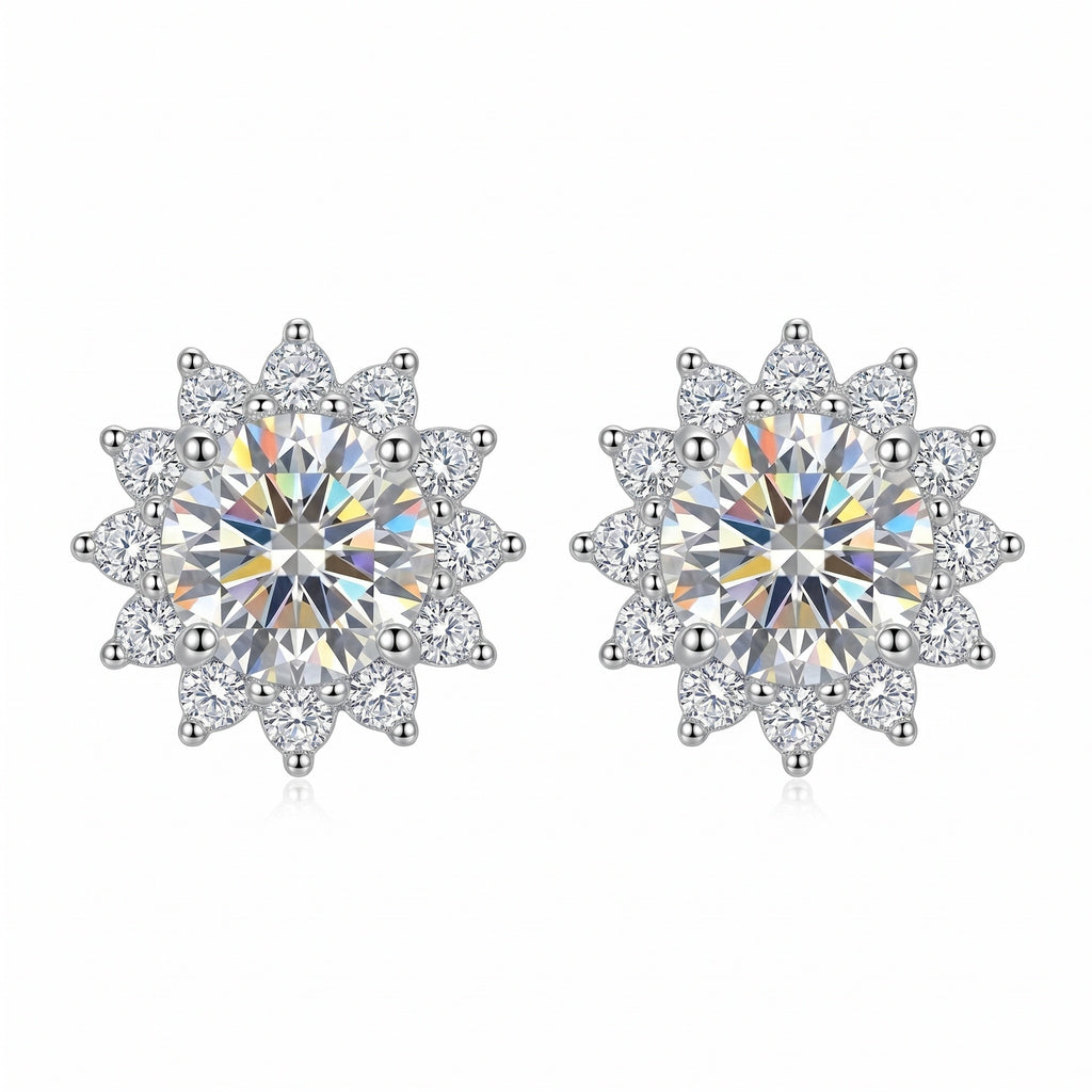 Sterling Silver Moissanite Flower Cluster Stud Earrings