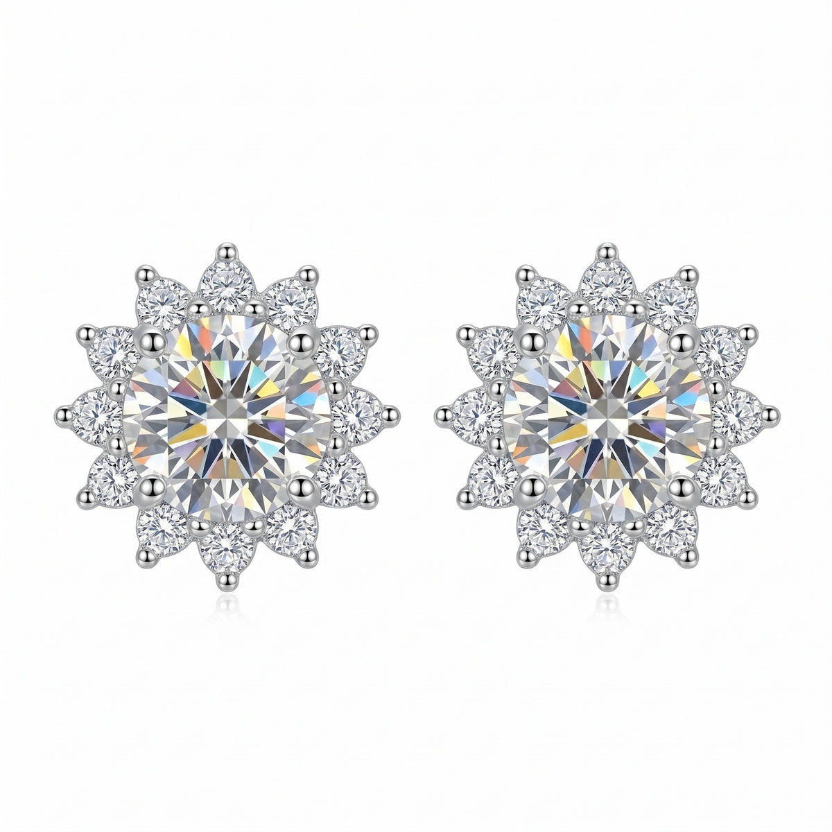 Sterling Silver Moissanite Flower Cluster Stud Earrings