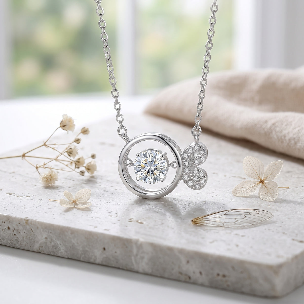 Sterling Silver Dancing Moissanite Fish Tail Necklace