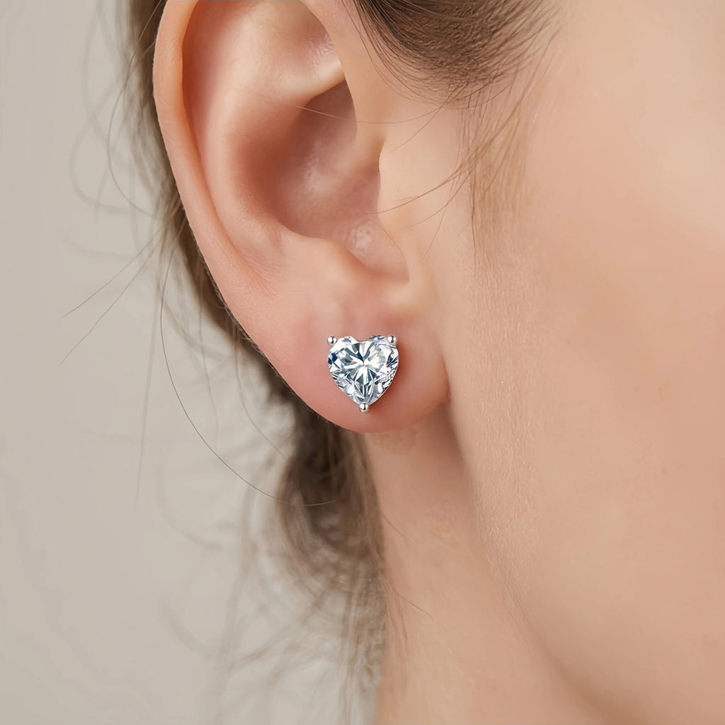 Heart-Shaped CZ Stud Earring