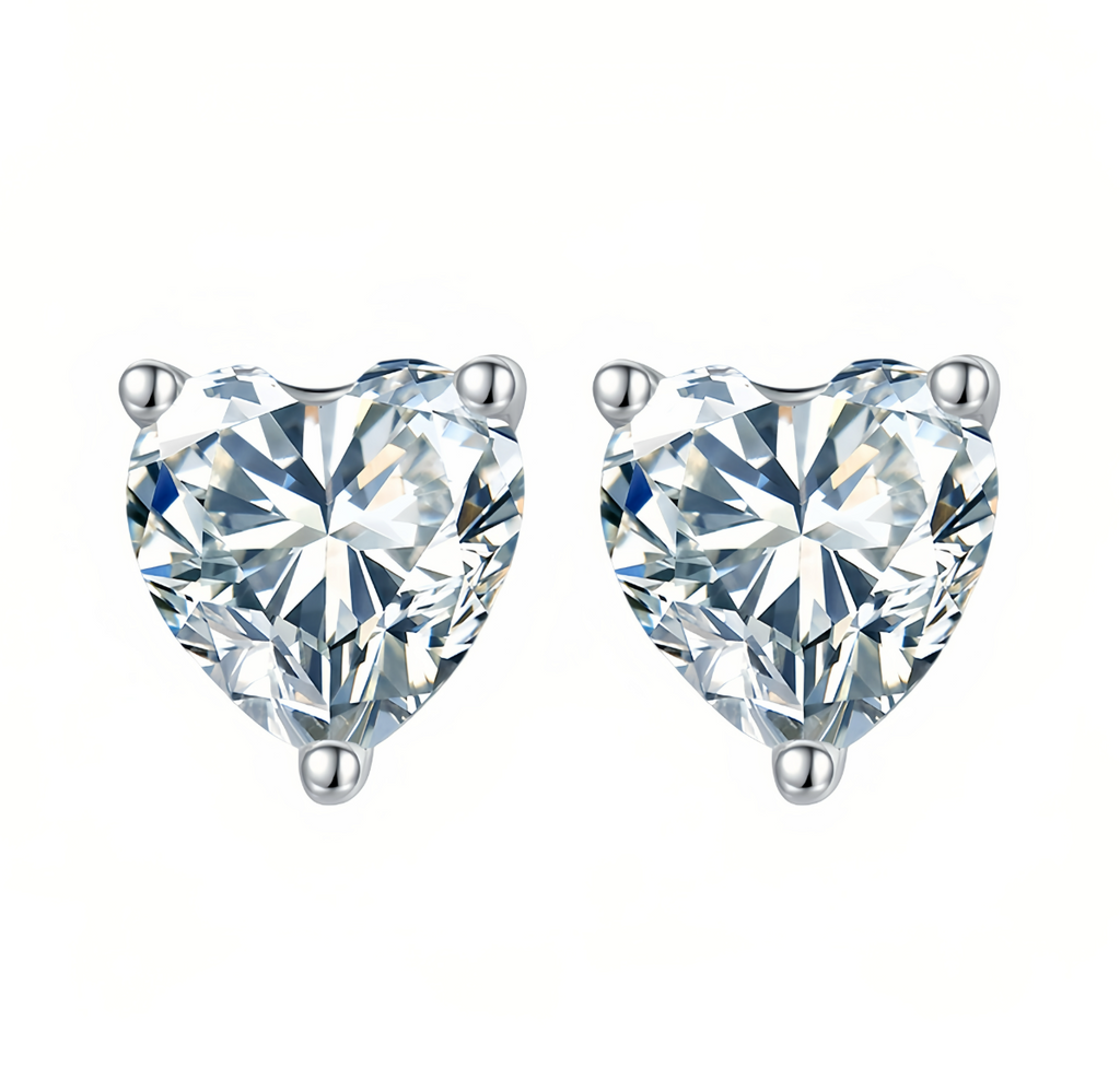 Sterling Silver Heart-Cut Cubic Zirconia Stud Earrings