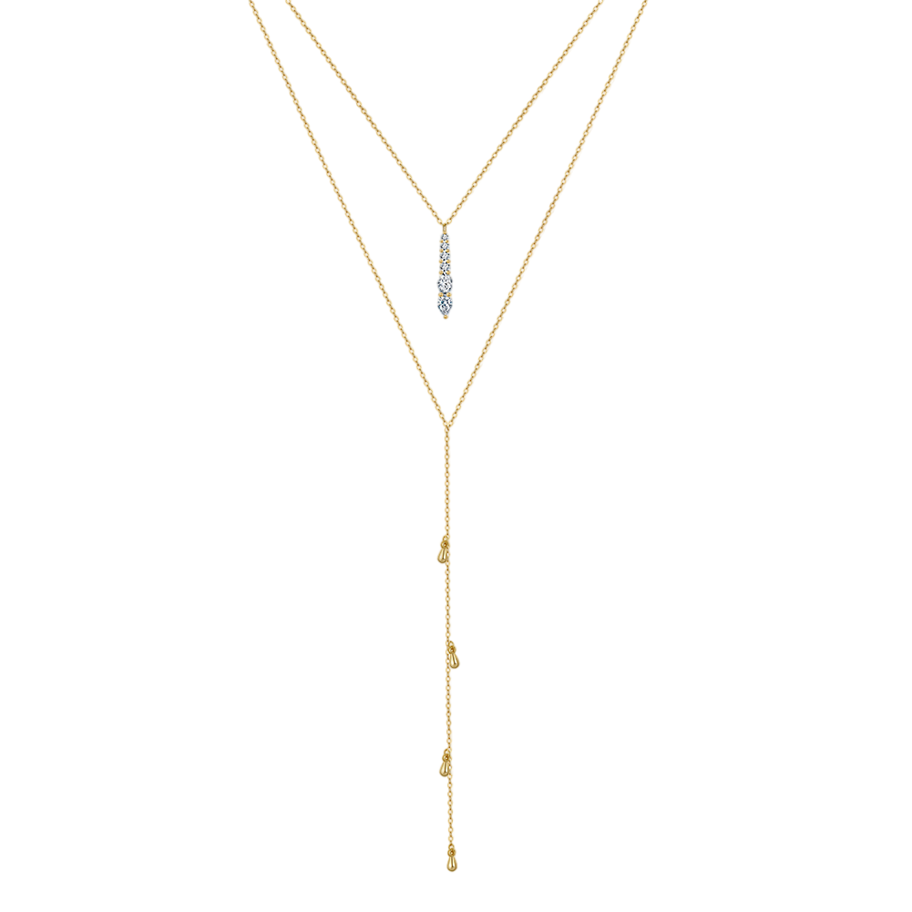 Layered Silver-Tone Teardrop Necklace with Sparkling Diamond Details