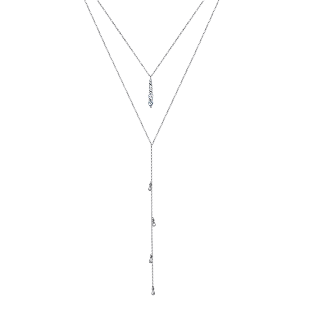 Layered CZ Teardrop Adjustable Necklace