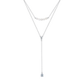 Elegant Double-Layer Pearl  with Teardrop Pendant Lariat Necklace