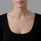 Double-Layer Pearl Lariat Necklace – Pear-Shaped Teardrop Pendant