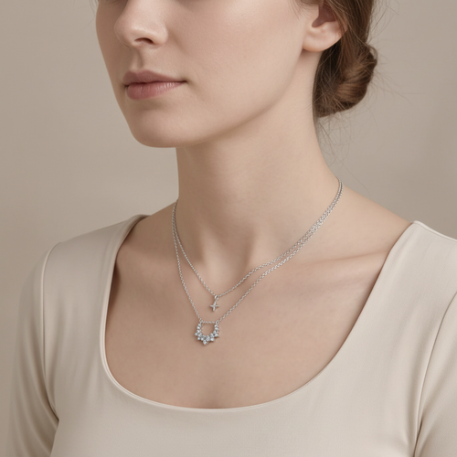 Double-Layer Celestial Star and Curved Pendant Necklace – Polished Finish