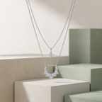 Double-Layer Celestial Star and Curved Pendant Necklace – Polished Finish