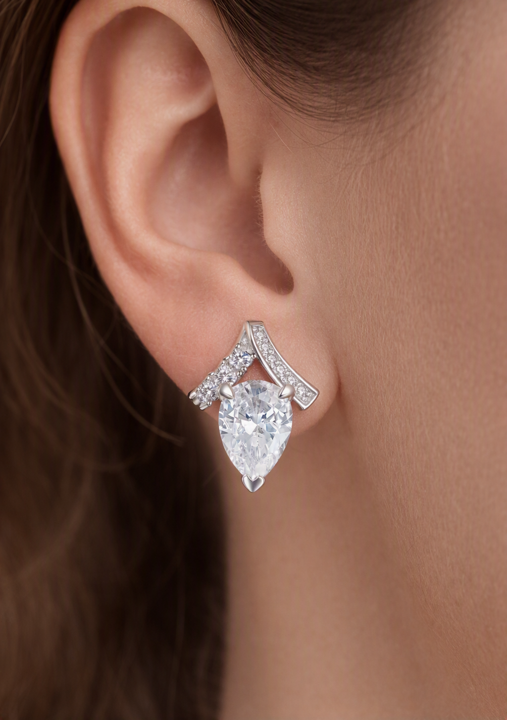 Sterling Silver Pear-Cut Zircon Geometric Stud Earrings